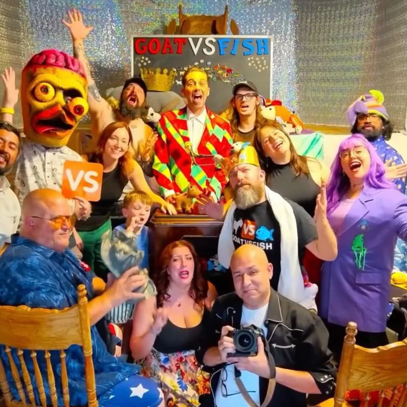 The Congregation of the Church of GoatVsFish cheering at the Vst Temple
